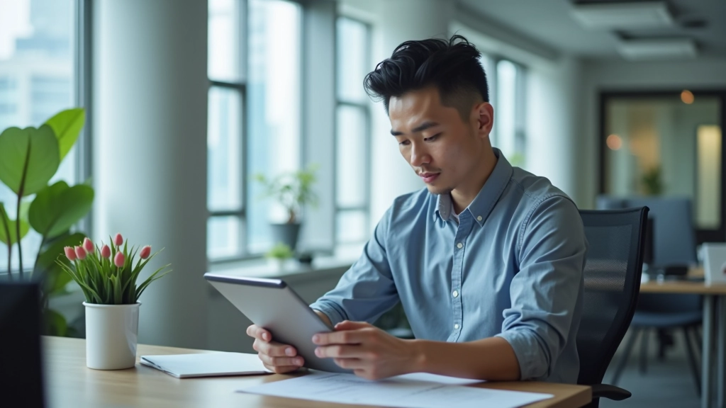 Designer working on tablet showing landing page wireframe with user flow annotations