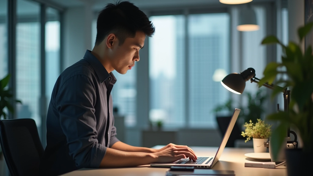 Modern web design workspace with designer working on laptop