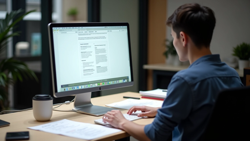 Designer working on mobile-first responsive layout on computer with wireframe sketches visible on desk