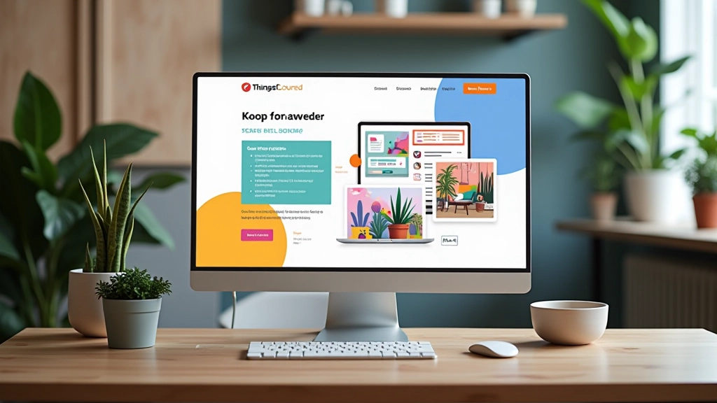 Modern desktop showing landing page design with colorful layout elements and conversion-focused interface design