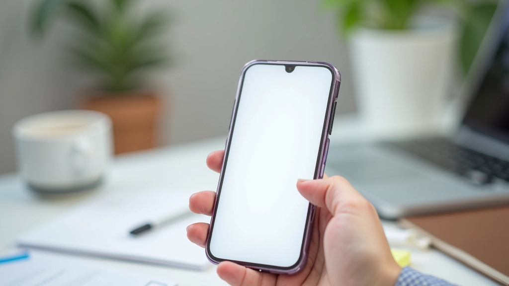 Smartphone displaying clean minimalist interface with clear navigation and readable typography, white background